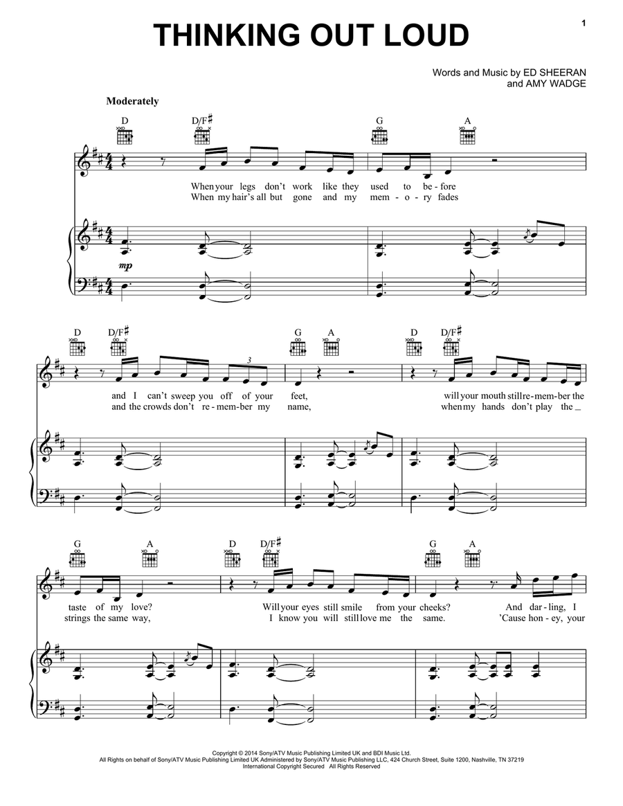 Thinking Out Loud Piano, Vocal scores gallery preview page 1