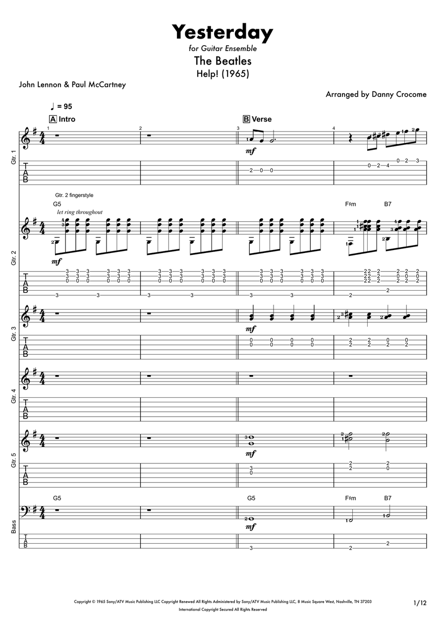 Yesterday Guitar Ensemble scores gallery preview page 1