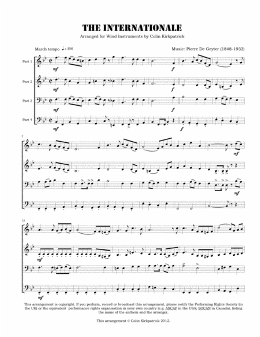 The Internationale (for wind instruments) Concert Band scores gallery preview page 3