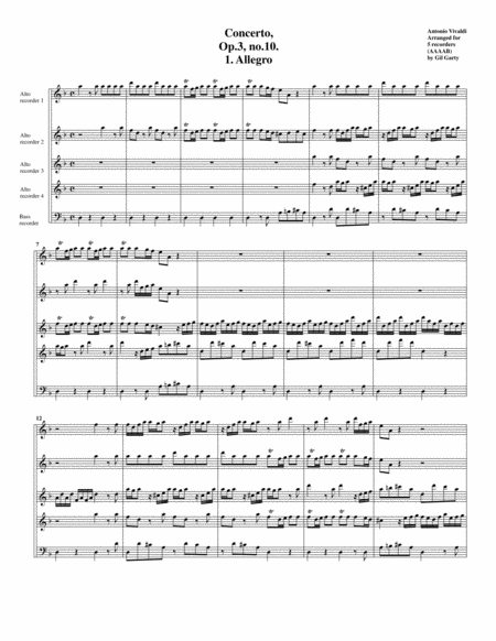 Concerto grosso, Op.3, no.10 (arrangement for 5 recorders)