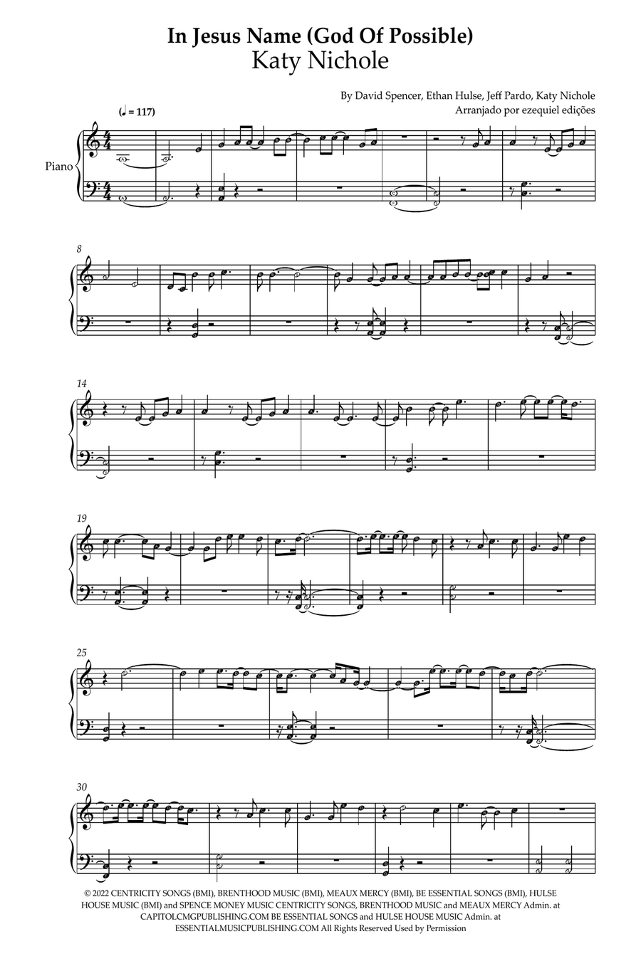 In Jesus Name (God Of Possible) Easy Piano scores gallery preview page 1