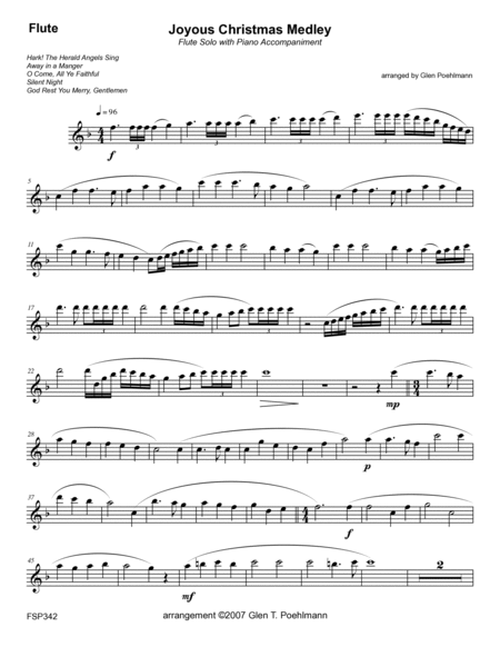 JOYOUS CHRISTMAS MEDLEY - FLUTE SOLO with Piano Accompaniment (Grade 3+) 5 carols image number null