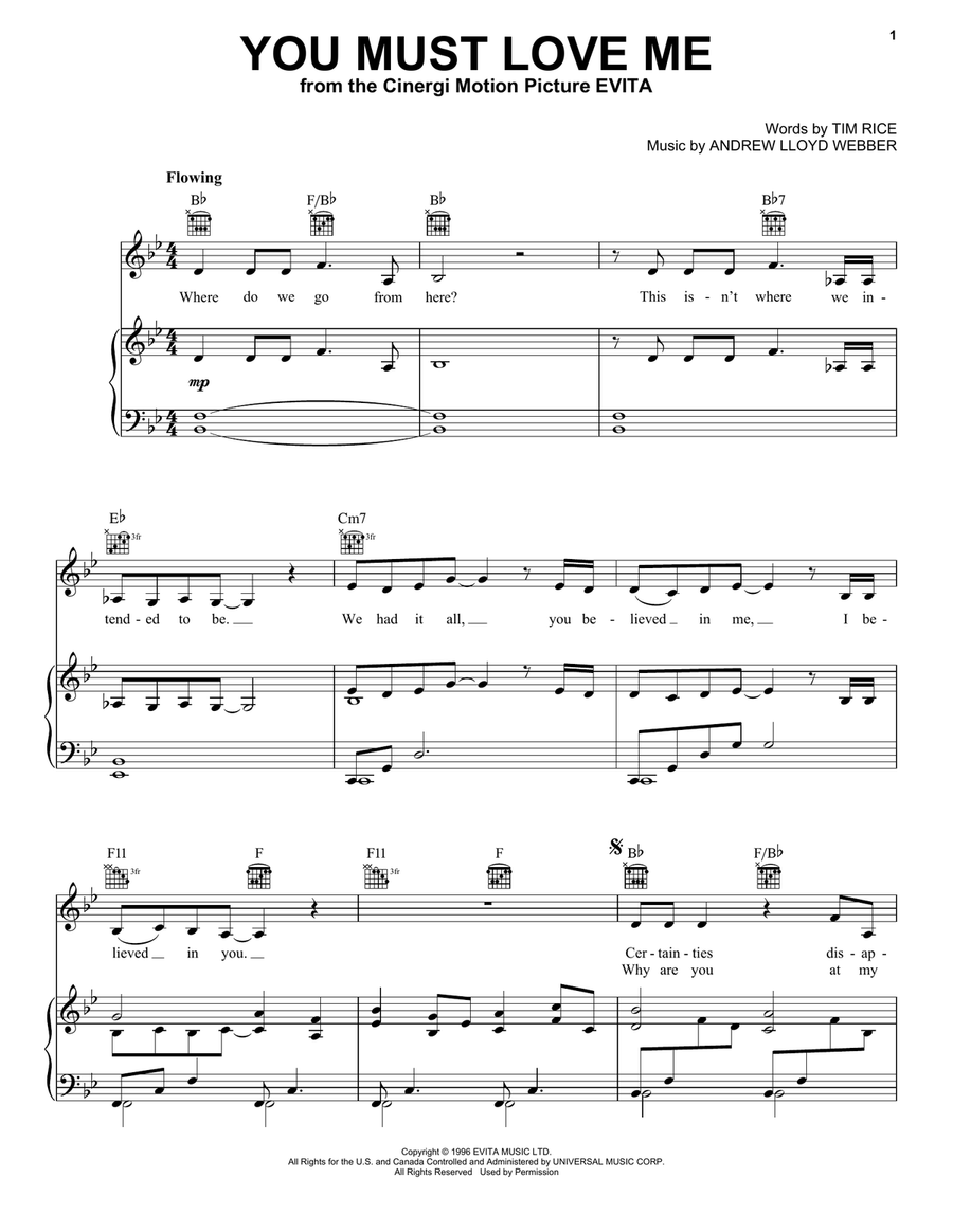 You Must Love Me (from Evita) Guitar scores gallery preview page 1