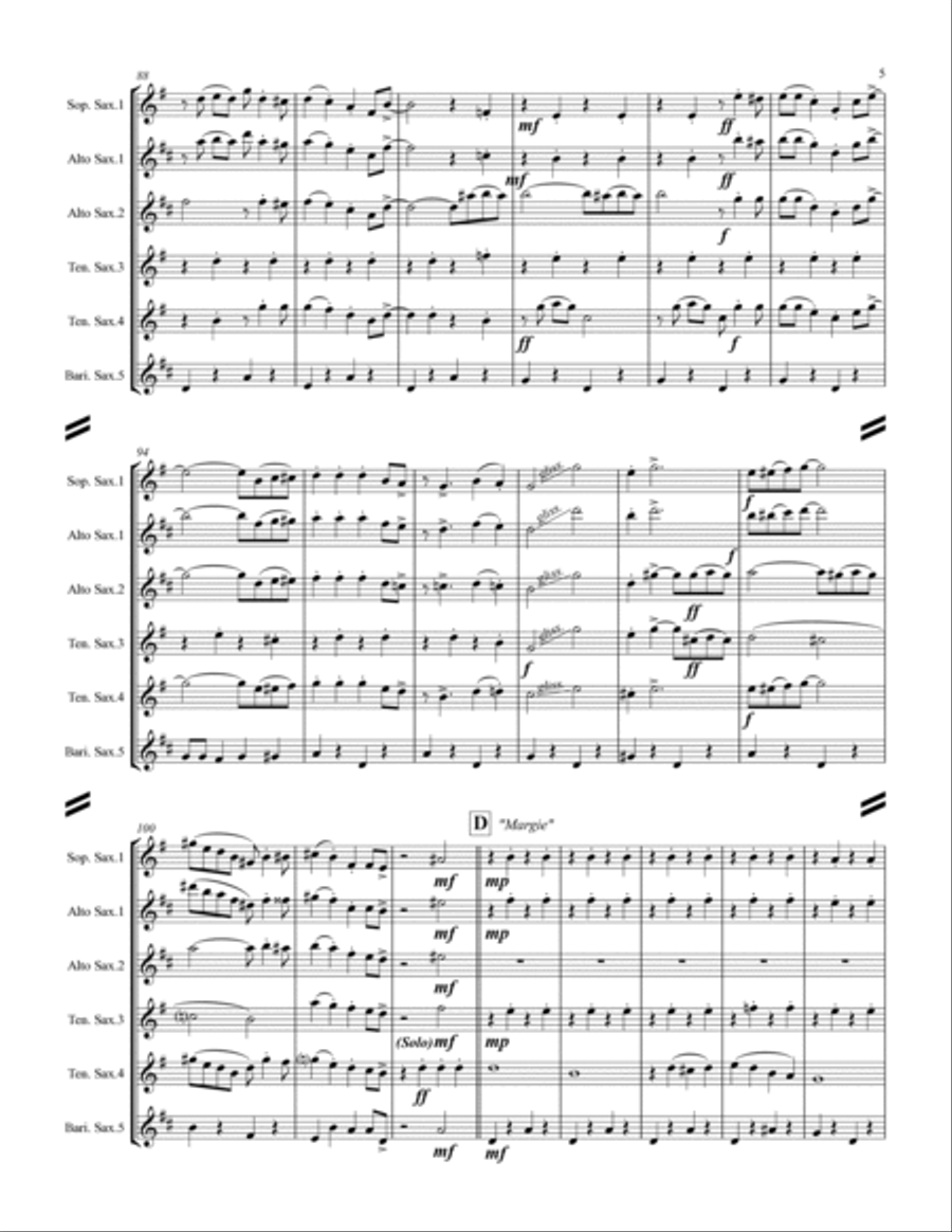 Dixieland Medley (for Saxophone Quintet SATTB or AATTB) Saxophone Quintet scores gallery preview page 6