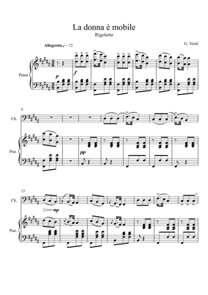 Giuseppe Verdi - La donna e mobile (Rigoletto) Double Bass image number null