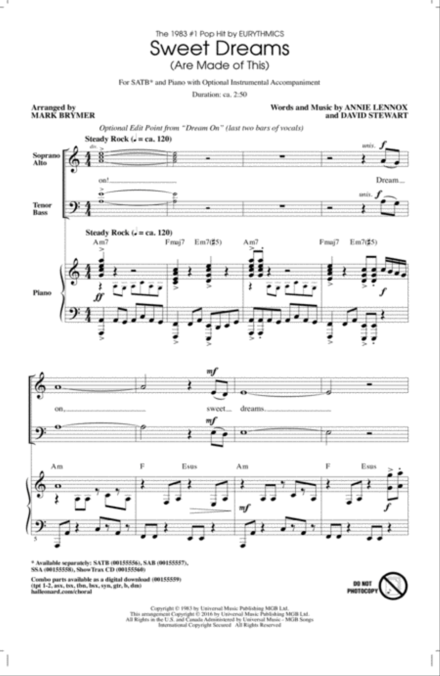 Sweet Dreams (Are Made Of This) 4-Part scores gallery preview page 1