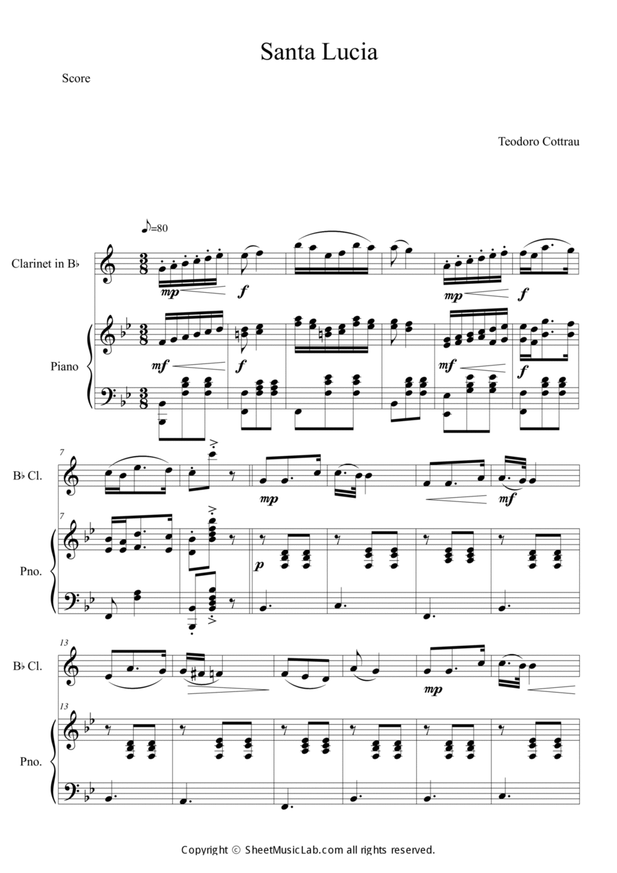 Santa Lucia Clarinet Solo scores gallery preview page 1