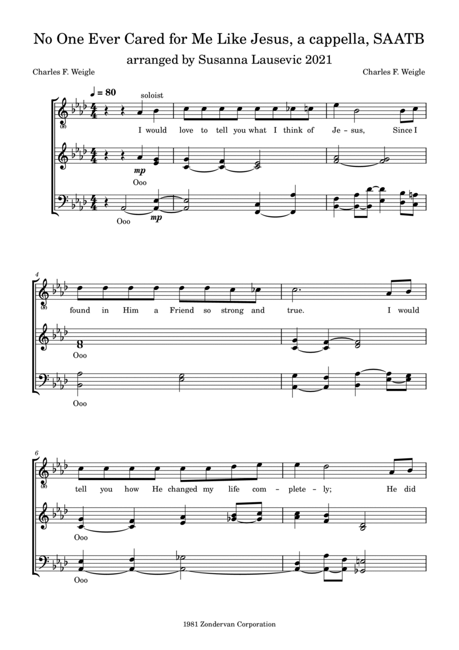 No One Ever Cared For Me Like Jesus A Cappella scores gallery preview page 1
