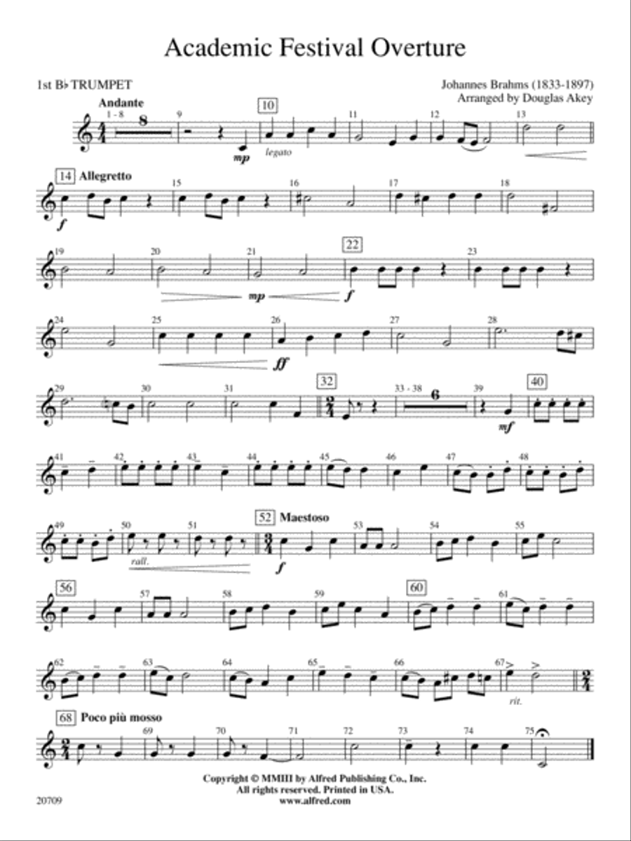 Academic Festival Overture: 1st B-flat Trumpet Concert Band scores gallery preview page 1