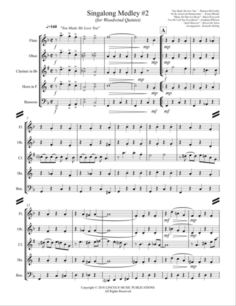 Sing-along Medley #2 (for Woodwind Quintet) Woodwind Quintet scores gallery preview page 2