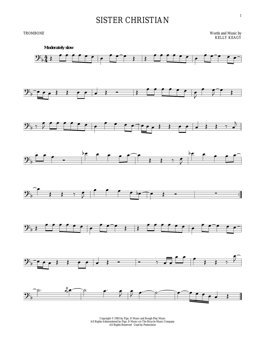 Sister Christian Sister Christian Trombone Solo scores gallery preview page 1