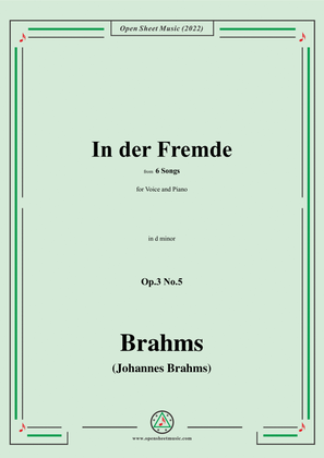Book cover for Brahms-In der Fremde,Op.3 No.5,from 6 Songs,in d minor