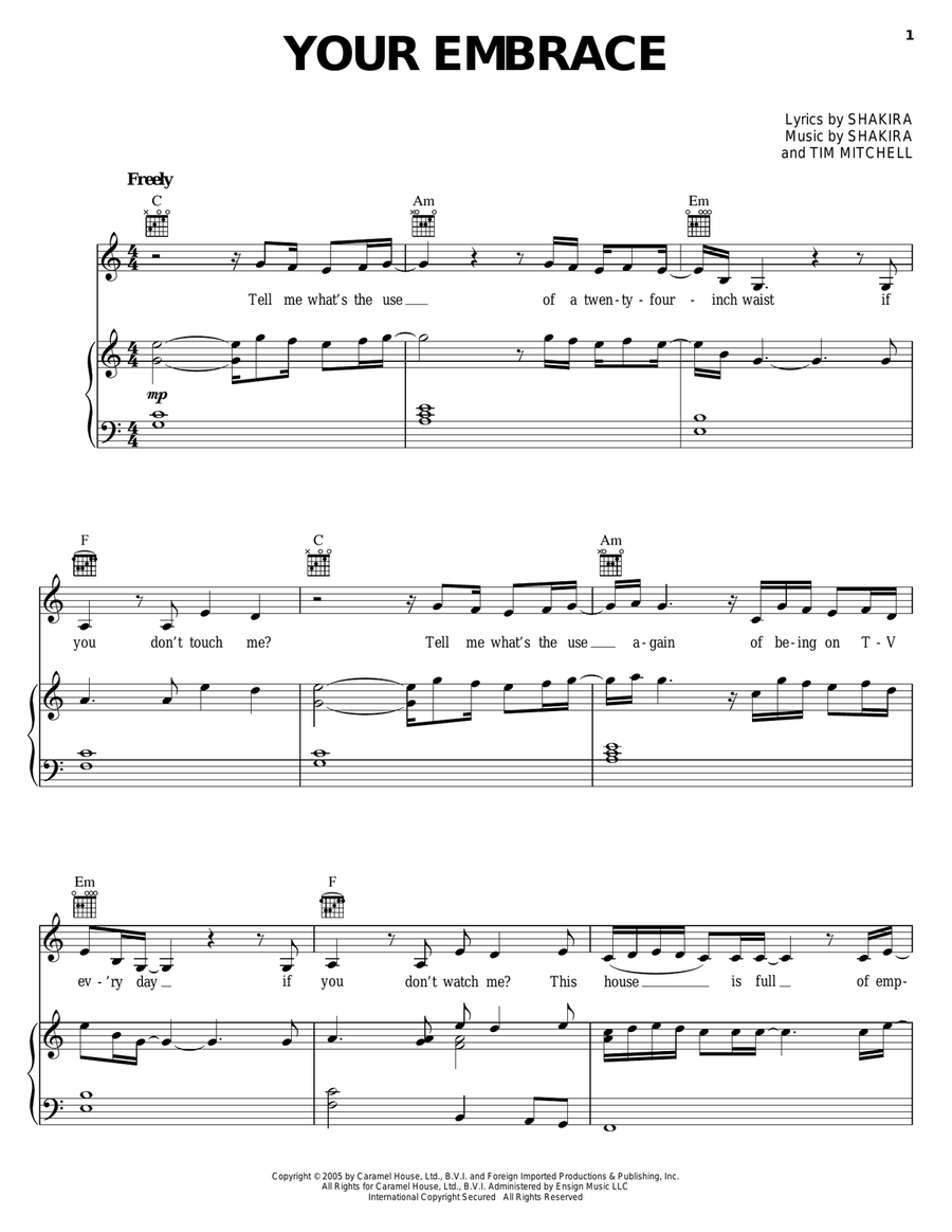 Your Embrace Your Embrace Piano, Vocal, Guitar scores gallery preview page 1