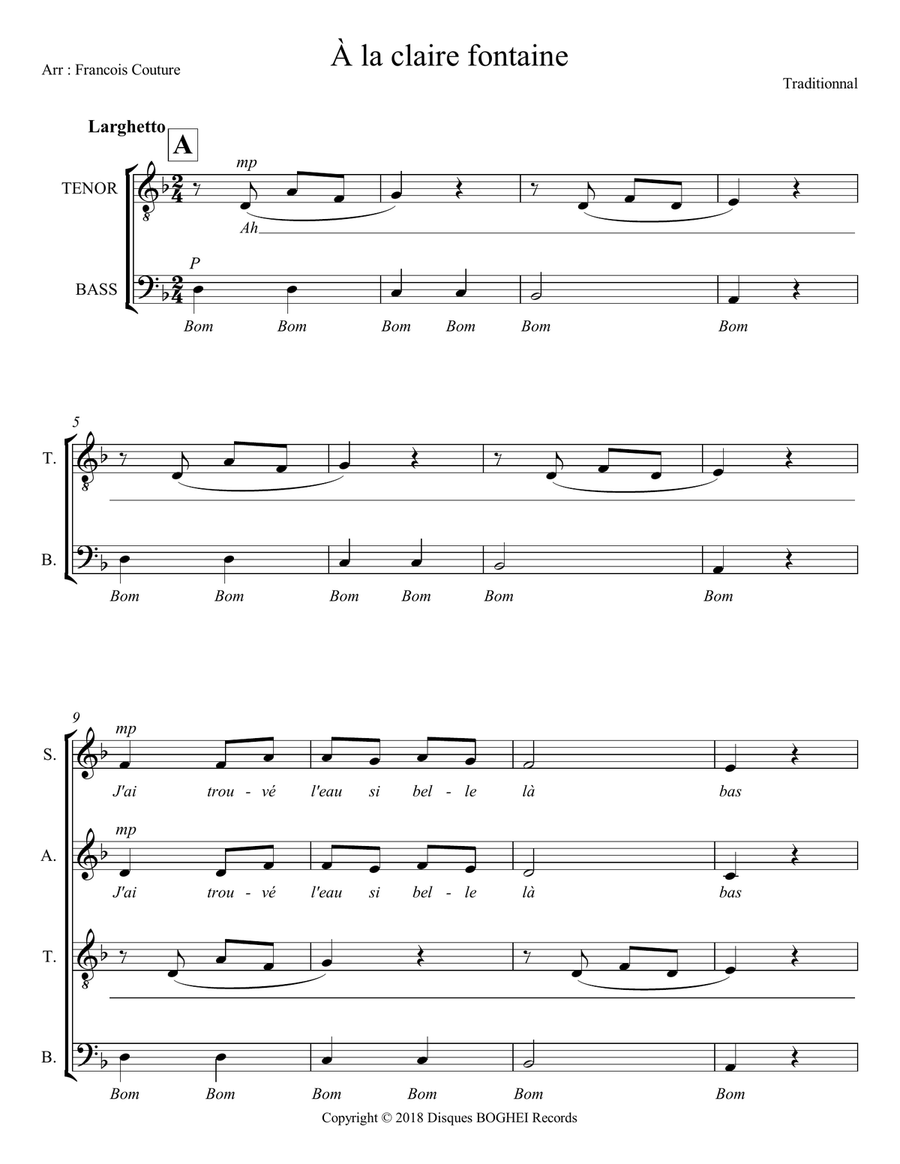 À LA CLAIRE FONTAINE 4-Part scores gallery preview page 1
