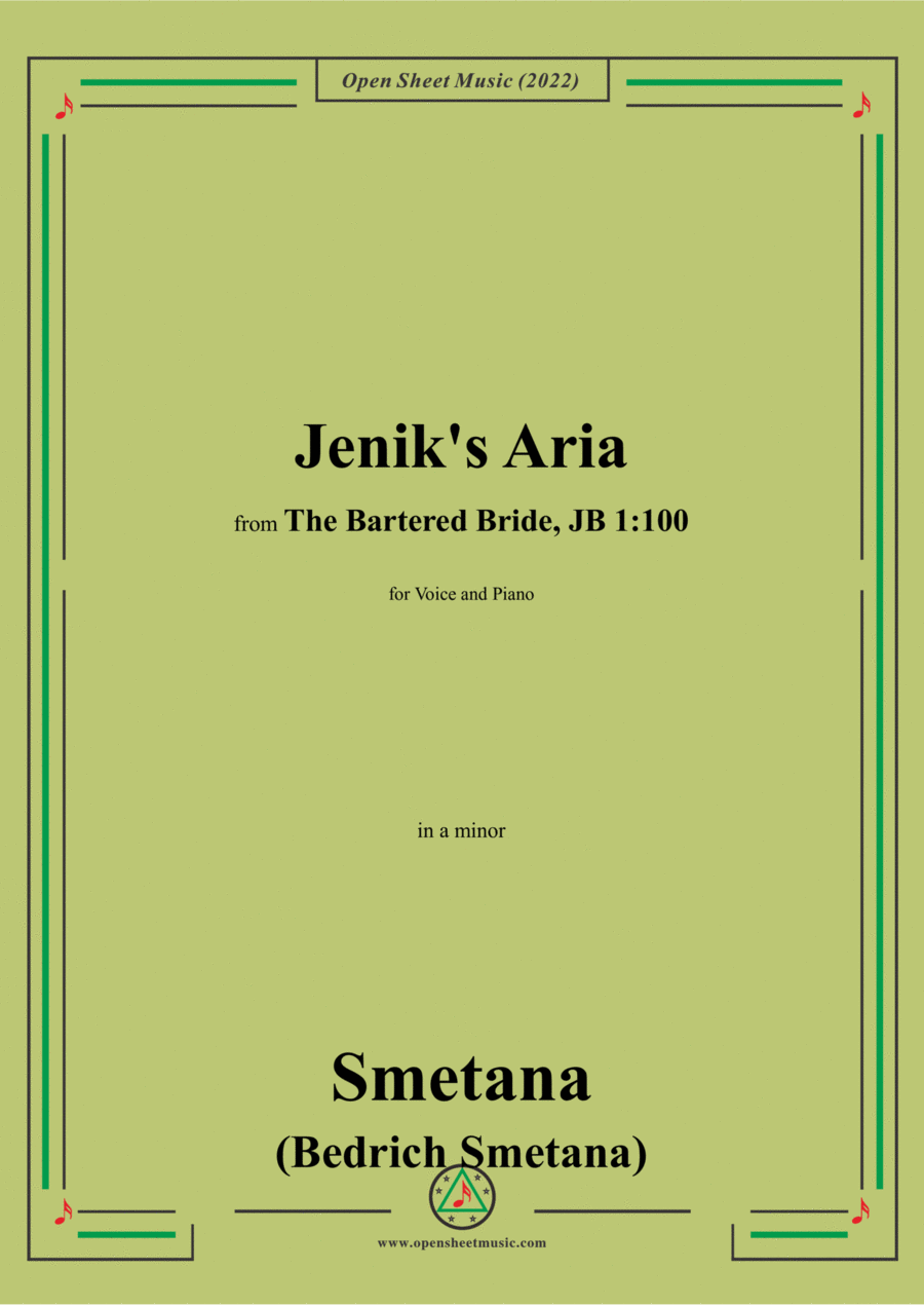 Smetana-Jenik's Aria,in a minor,from 'The Bartered Bride,JB 1:100' Voice Solo scores gallery preview page 1
