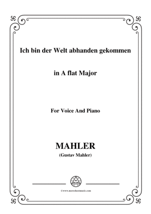 Book cover for Mahler-Ich bin der Welt abhanden gekommen in A flat Major,for Voice and Piano