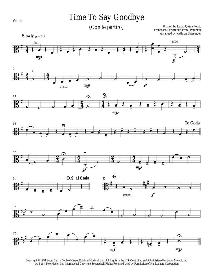 Time To Say Goodbye String Quartet scores gallery preview page 4