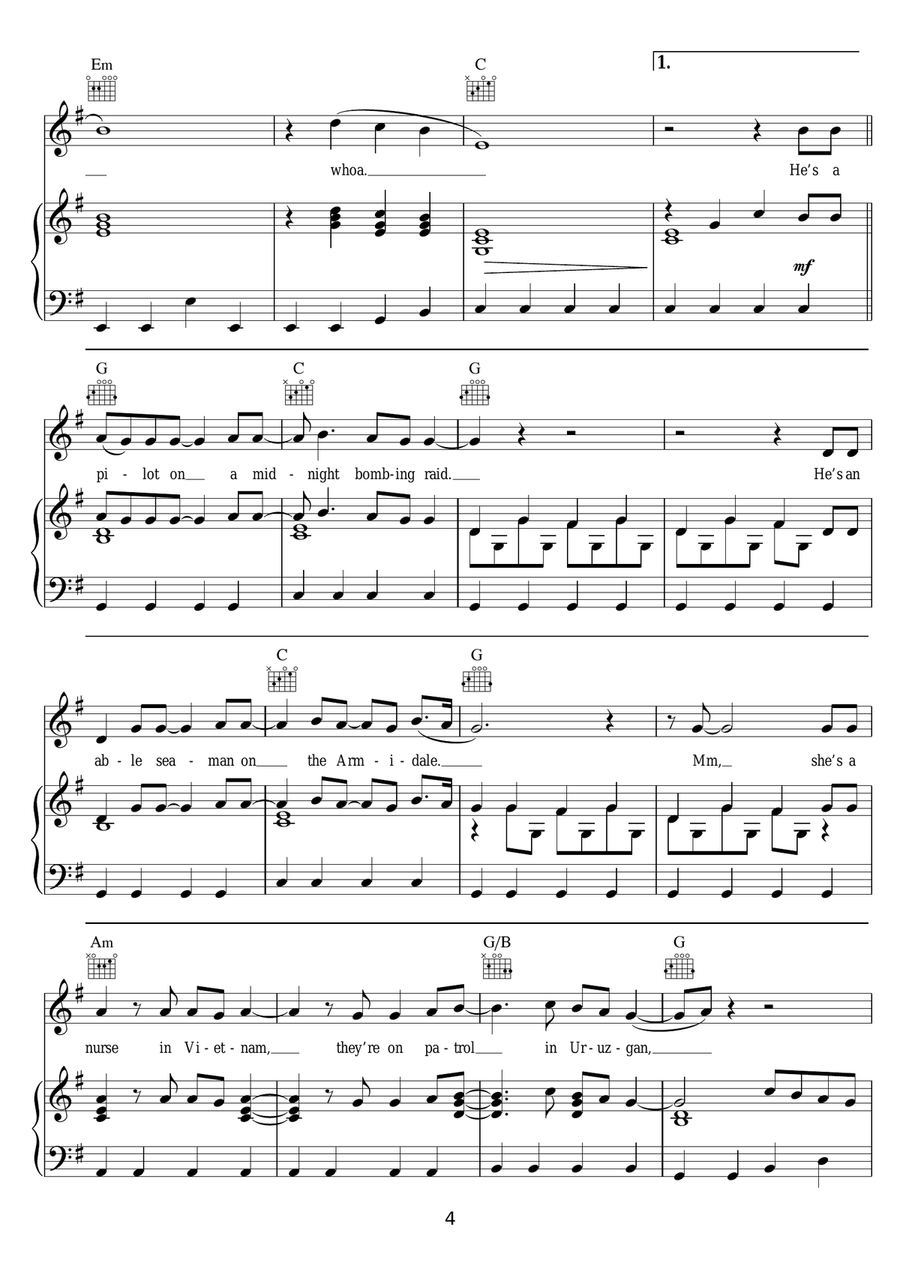 Spirit Of The Anzacs Piano, Vocal, Guitar scores gallery preview page 4
