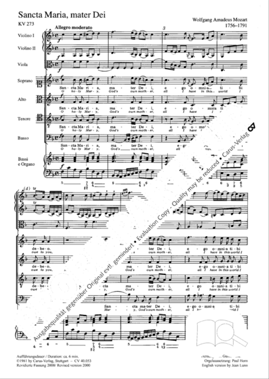 Regina coeli in B-Flat Major, K. 127 4-Part scores gallery preview page 96