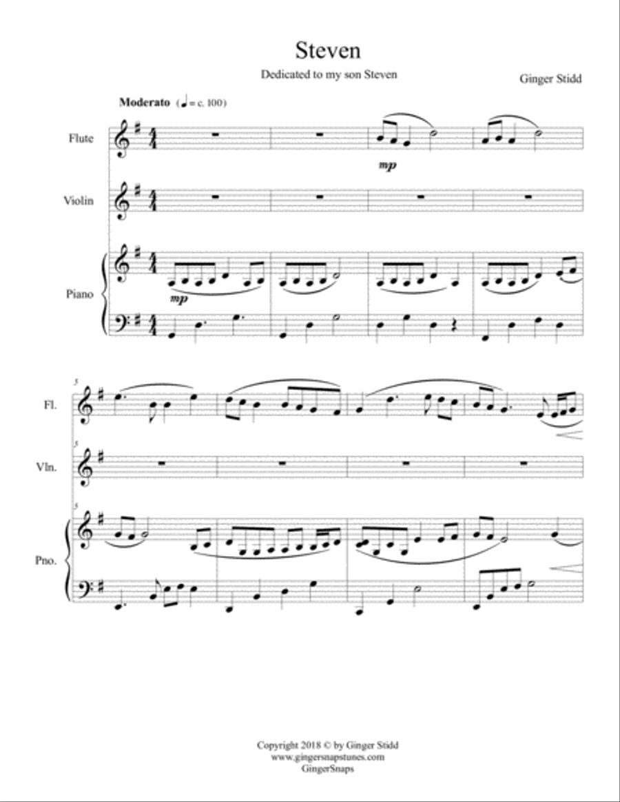 Steven (Trio for Flute, Violin and Piano) Woodwind Ensemble scores gallery preview page 1
