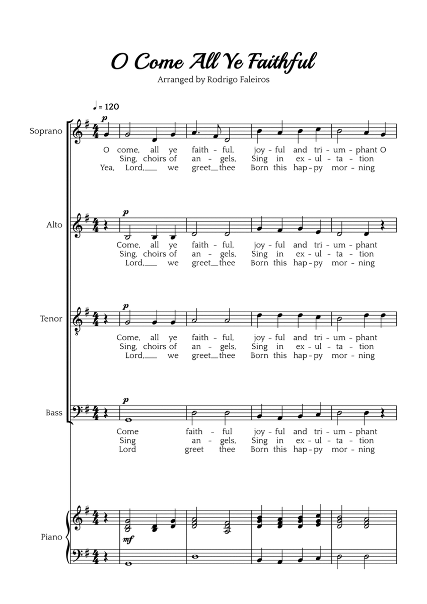 O Come All Ye Faithful (SATB choir and piano accompaniment) image number null