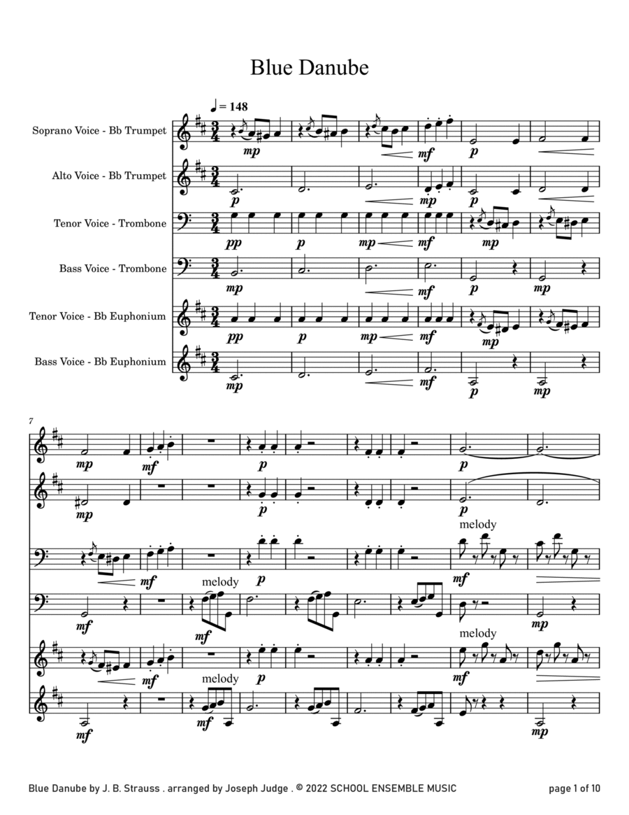 Blue Danube by Strauss for Brass Quartet in Schools Brass Quartet scores gallery preview page 1
