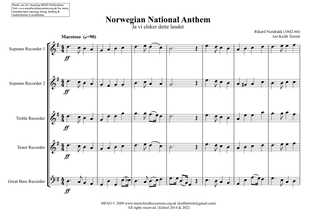 Norwegian National Anthem for Recorder Quintet MFAO World National Anthem Series)