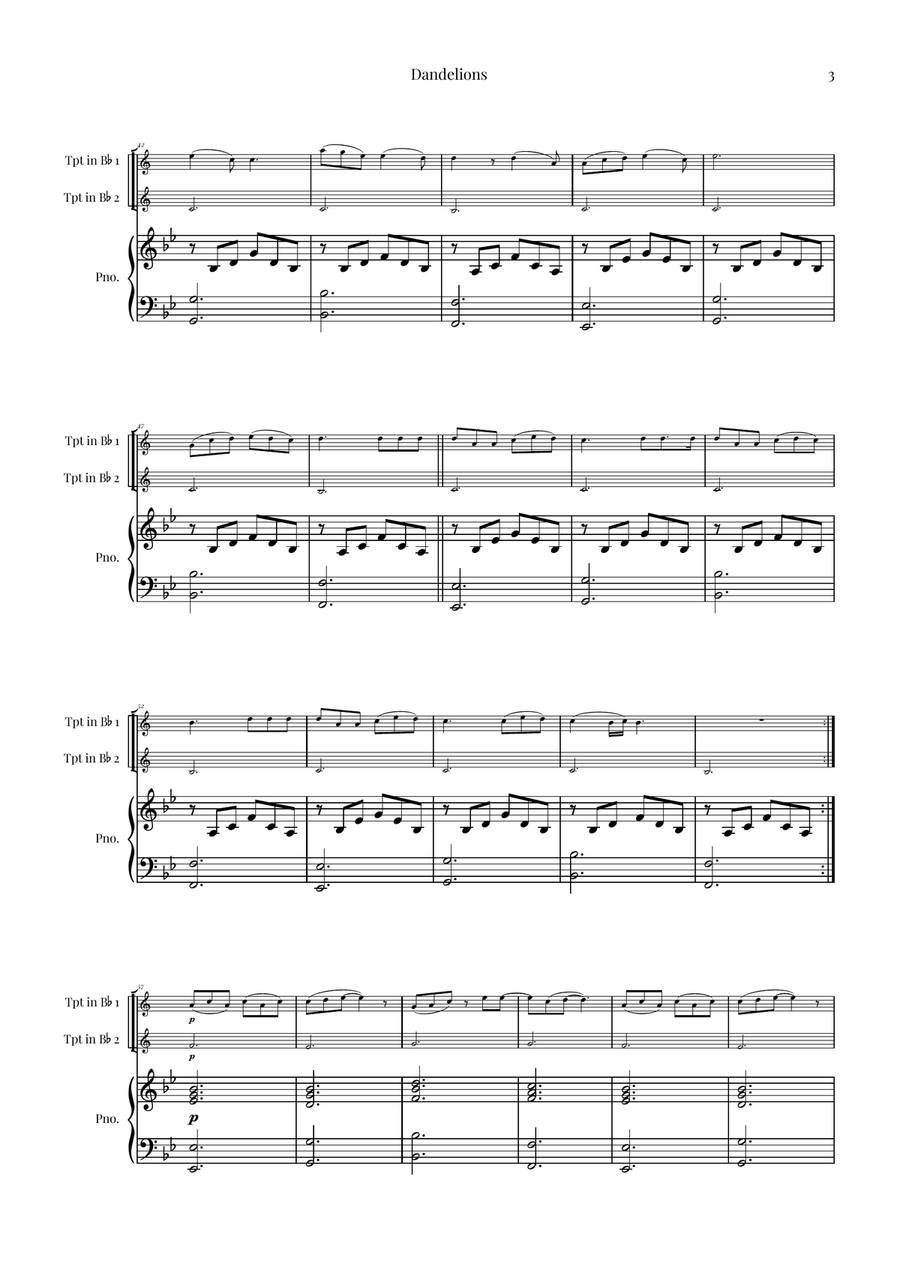 Dandelions Trumpet Duet scores gallery preview page 3