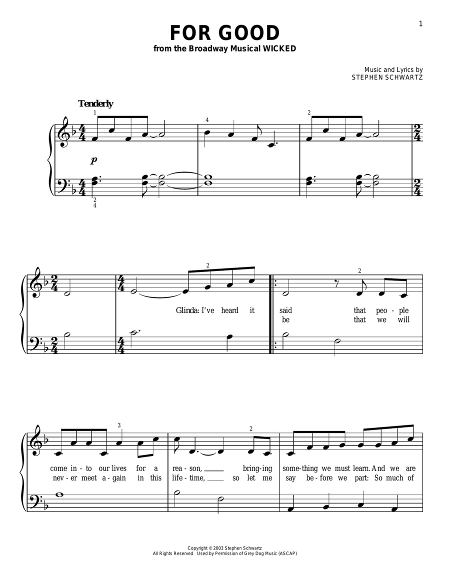 For Good (from Wicked) Easy Piano scores gallery preview page 1