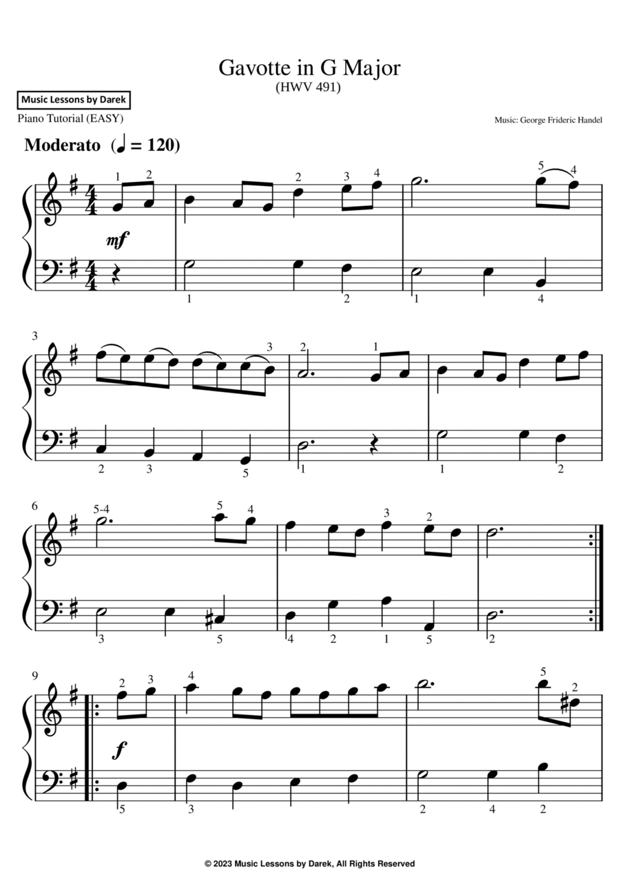 Gavotte in G Major (EASY PIANO) (HWV 491) [George Frideric Handel] Easy Piano scores gallery preview page 1