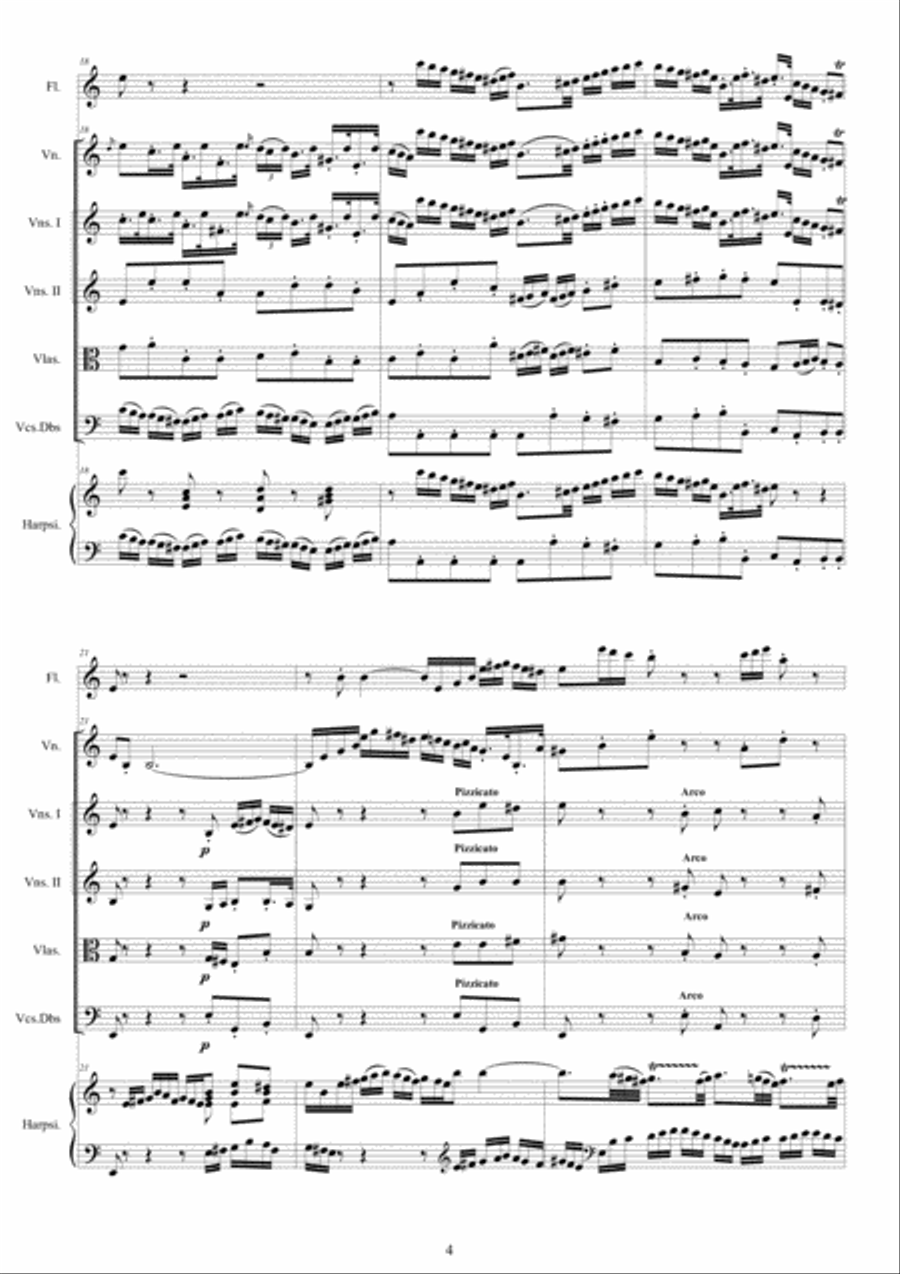 Bach - Concerto in A minor BWV 1044 for Flute, Violin, Harpsichord, Strings and Continuo - Score, Pa Chamber Orchestra scores gallery preview page 4