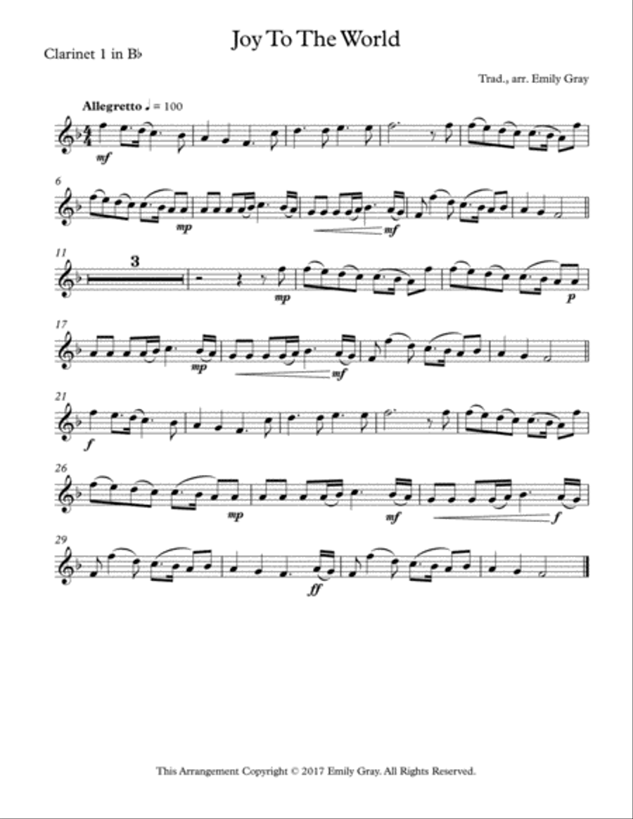 Joy To The World (4 Clarinets) Clarinet Quartet scores gallery preview page 4