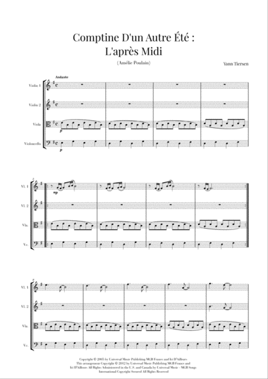 Comptine D'un Autre Été: L'après-midi String Quartet scores gallery preview page 1