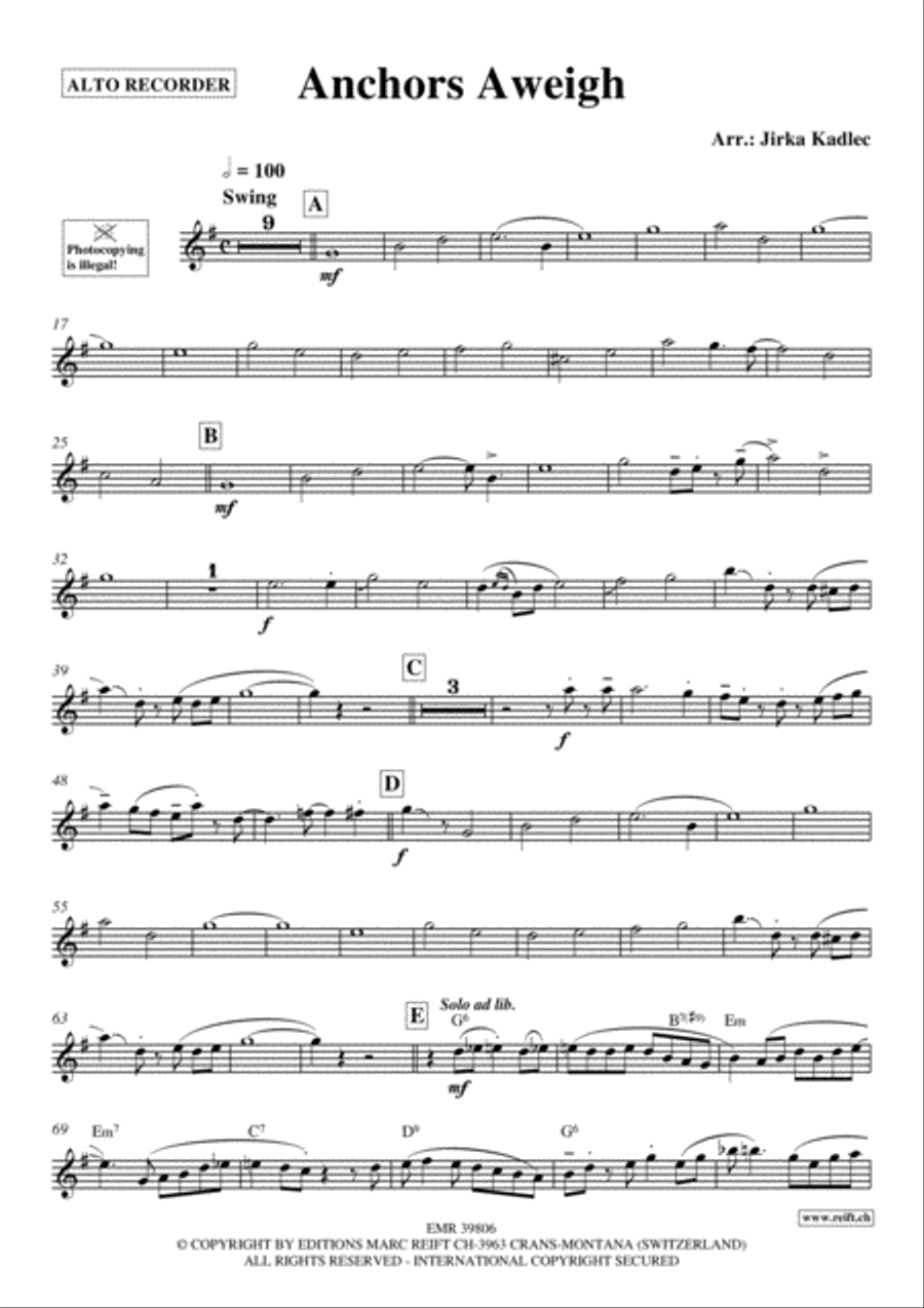 Anchors Aweigh Alto Recorder scores gallery preview page 2