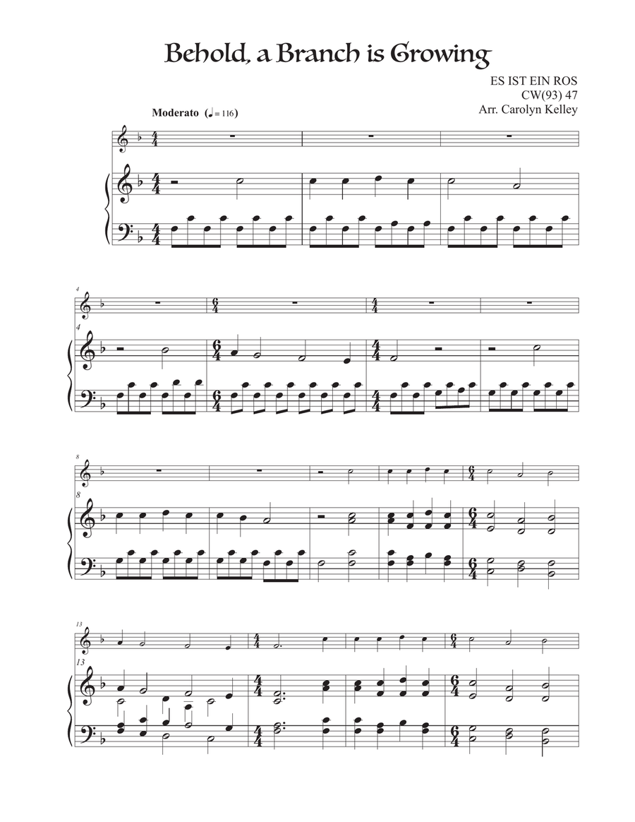Behold, A Branch is Growing (Hymn Tune: ES IST EIN ROS) Flute Solo scores gallery preview page 1