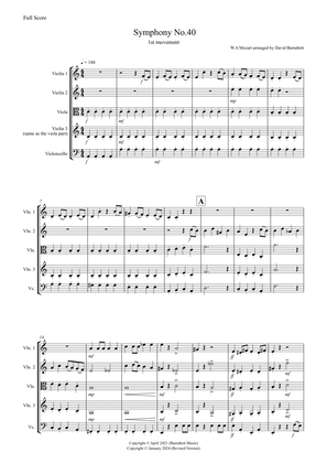 Book cover for Symphony No.40 (1st movement) for String Quartet