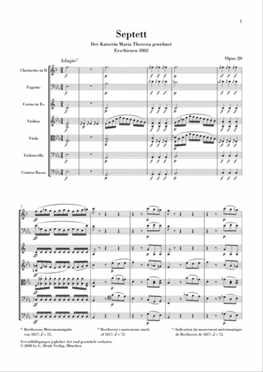 Septet in E-flat Major Op. 20 Clarinet scores gallery preview page 2