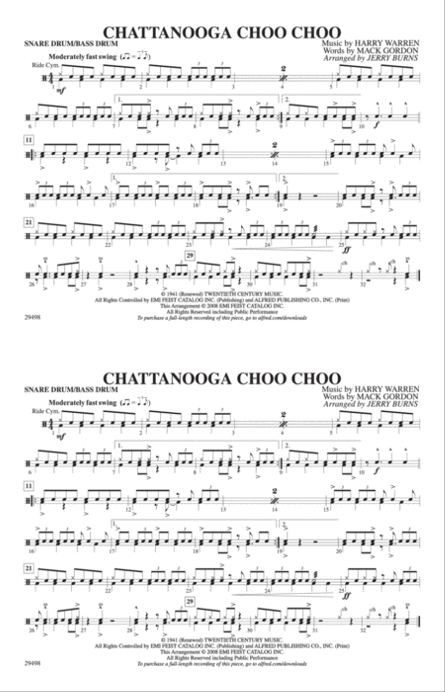 Chattanooga Choo Choo: Snare Drum/Bass Drum Marching Band scores gallery preview page 1