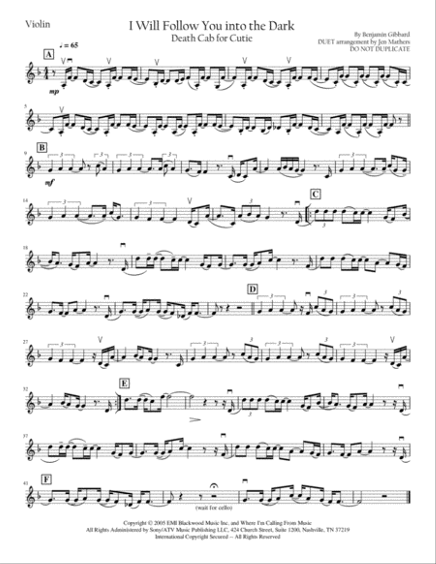 I Will Follow You Into The Dark String Duet scores gallery preview page 3