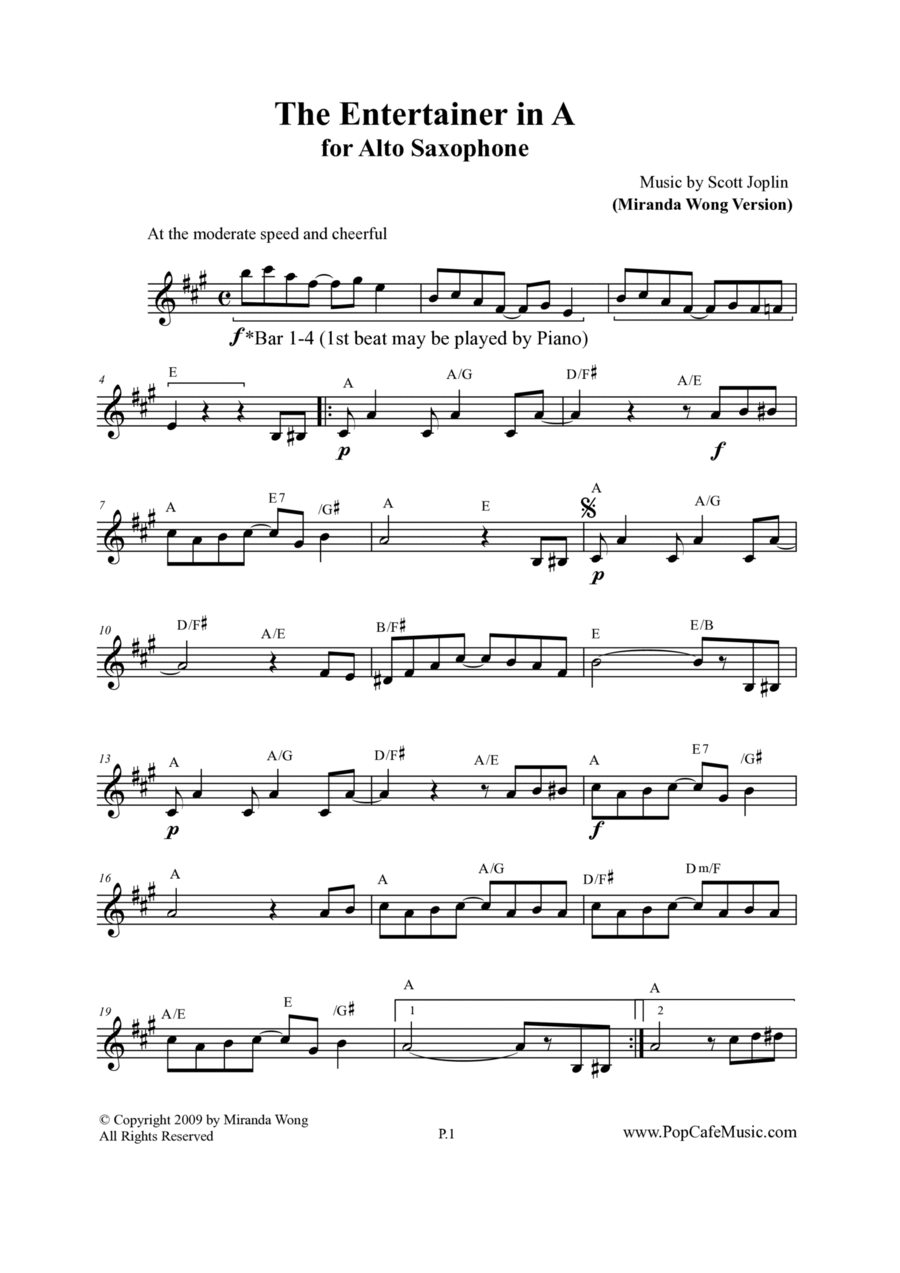 The Entertainer - Alto Sax + Tenor Sax + Concert Key Small Ensemble scores gallery preview page 1