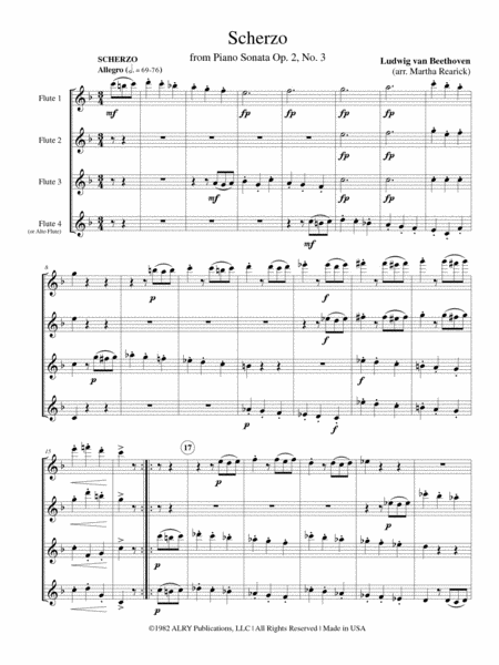Scherzo from 'Piano Sonata', Opus 2, No. 3 for Flute Choir