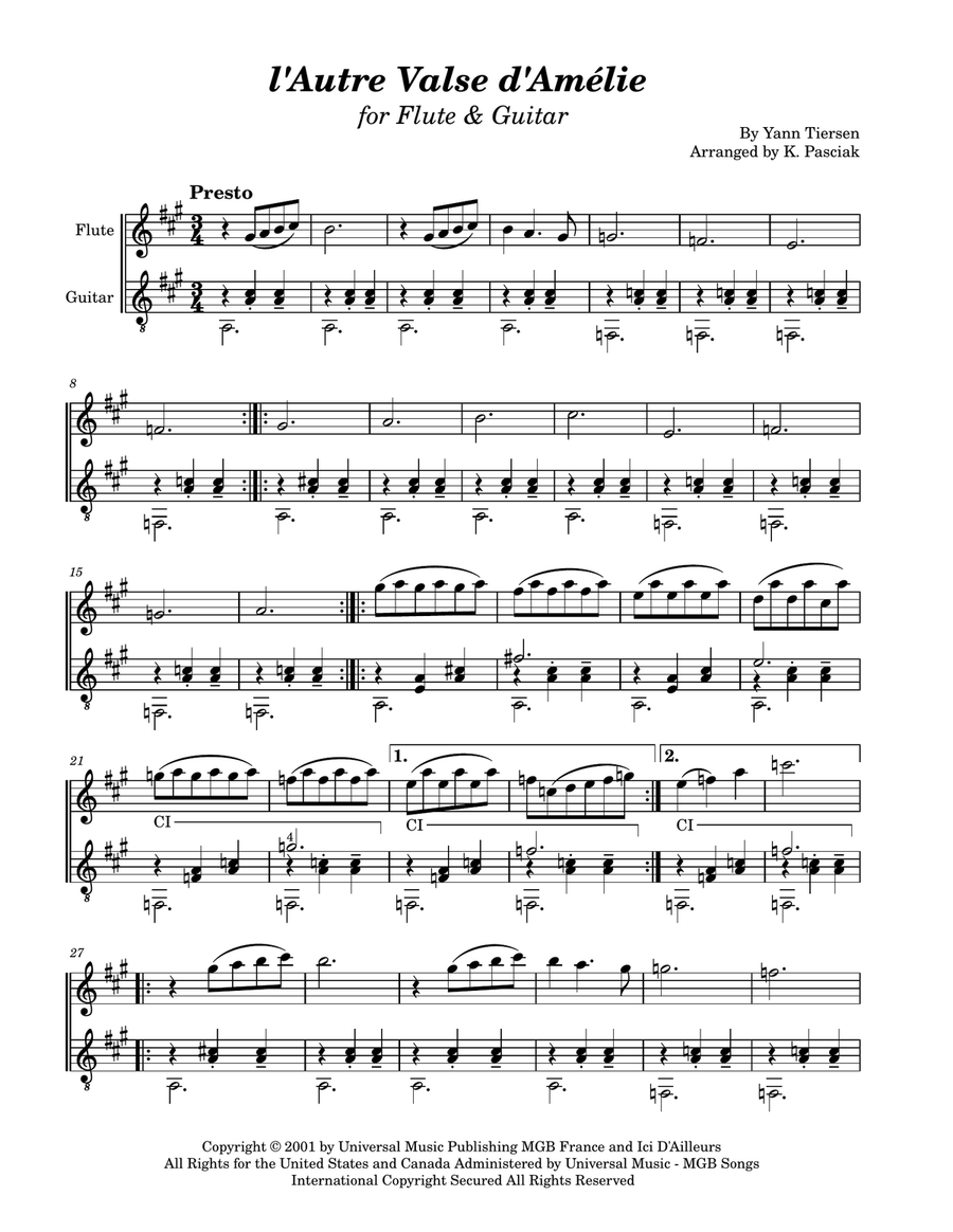 L'autre Valse D'amelie L'autre Valse D'amelie Flute scores gallery preview page 1