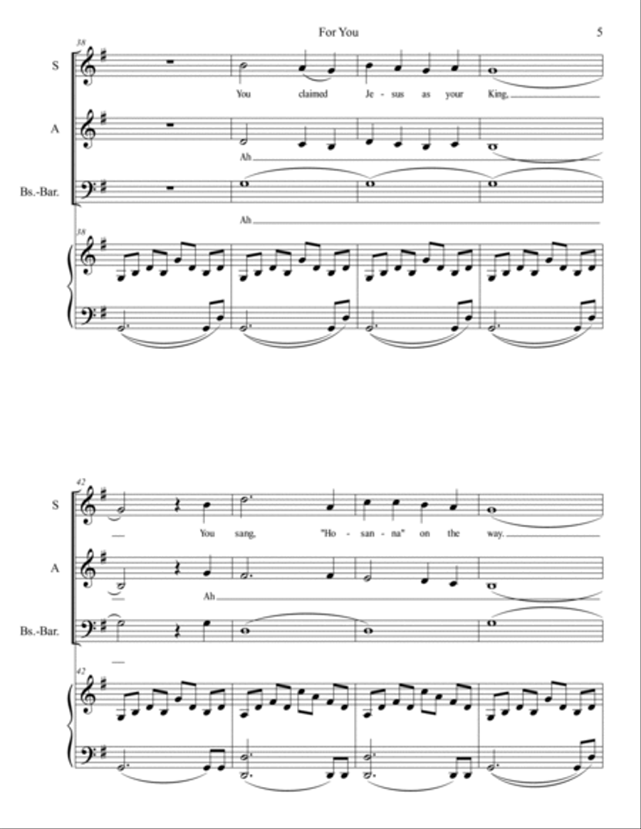 For You (Palm Sunday) -- Palm Sunday anthem, SAB version (SATB available) 4-Part scores gallery preview page 5