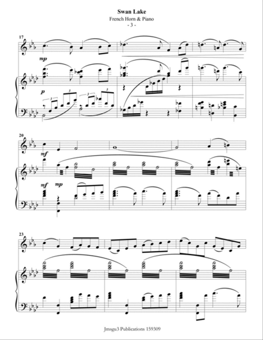 Tchaikovsky: Scene 10 from Swan Lake for French Horn & Piano Horn scores gallery preview page 3