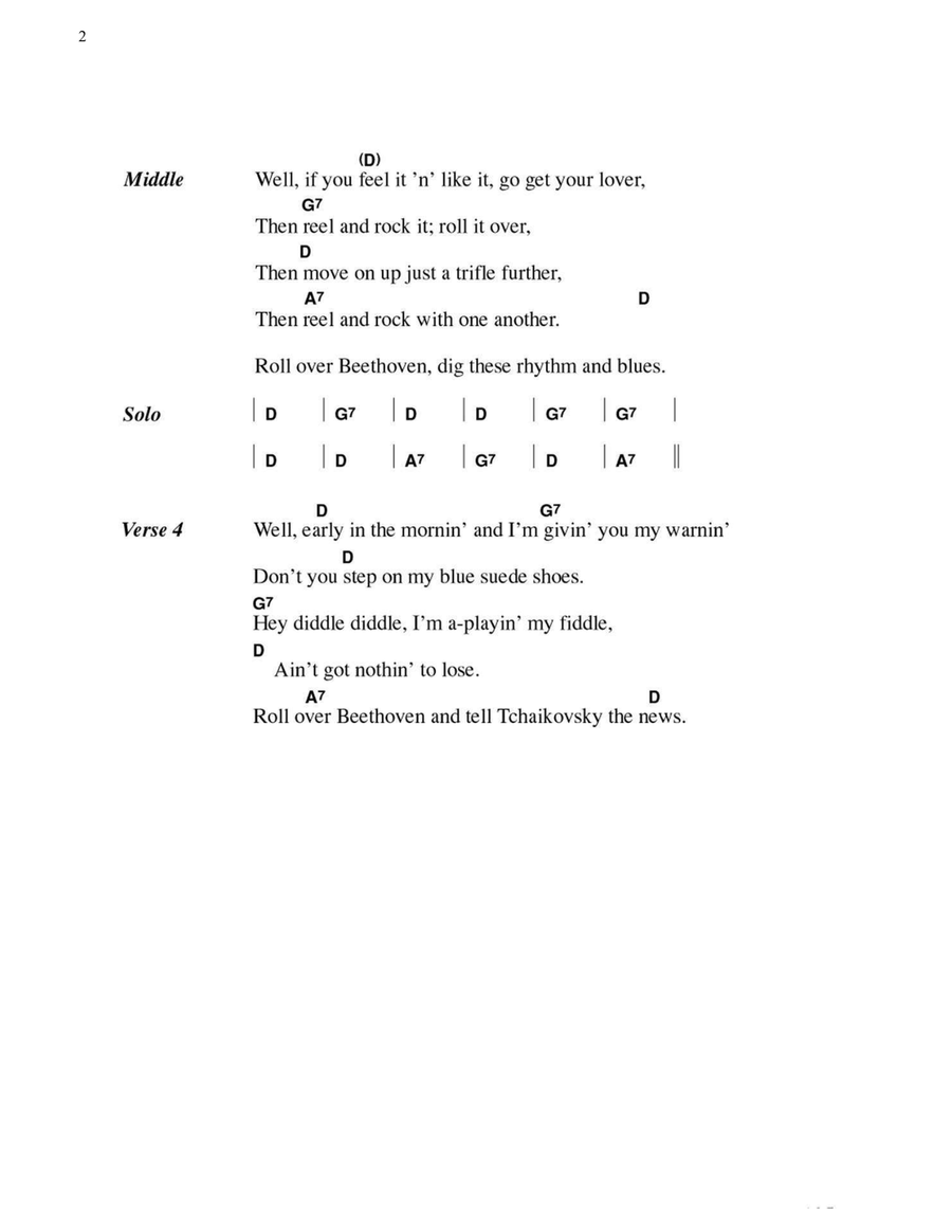 Roll Over Beethoven Easy Guitar scores gallery preview page 2