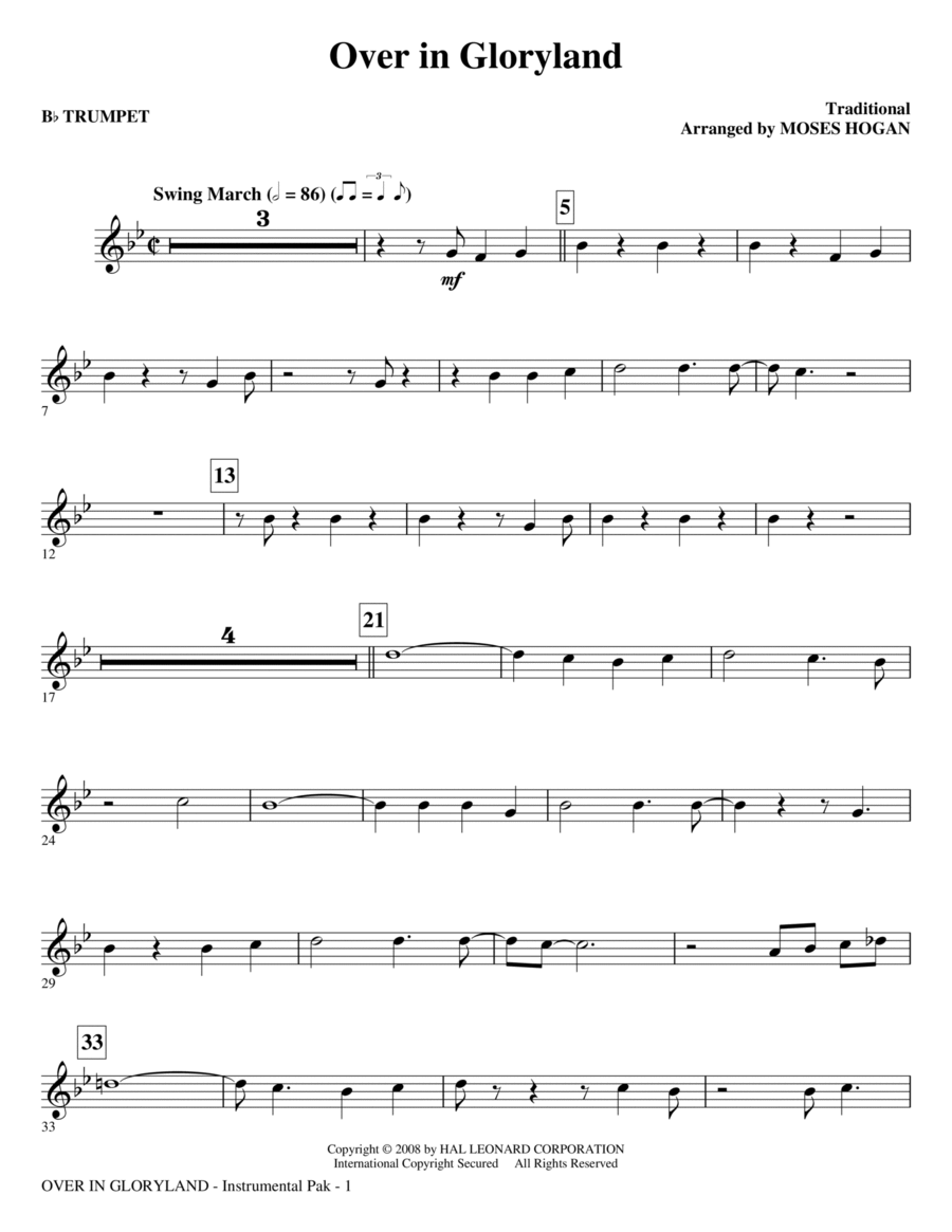 Over In The Gloryland - Bb Trumpet Choir scores gallery preview page 1