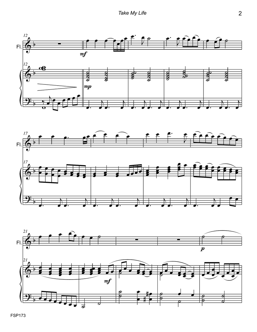 TAKE MY LIFE (and Let It Be Consecrated) - FLUTE SOLO with Piano Accompaniment (Grade 4) Flute Solo scores gallery preview page 2