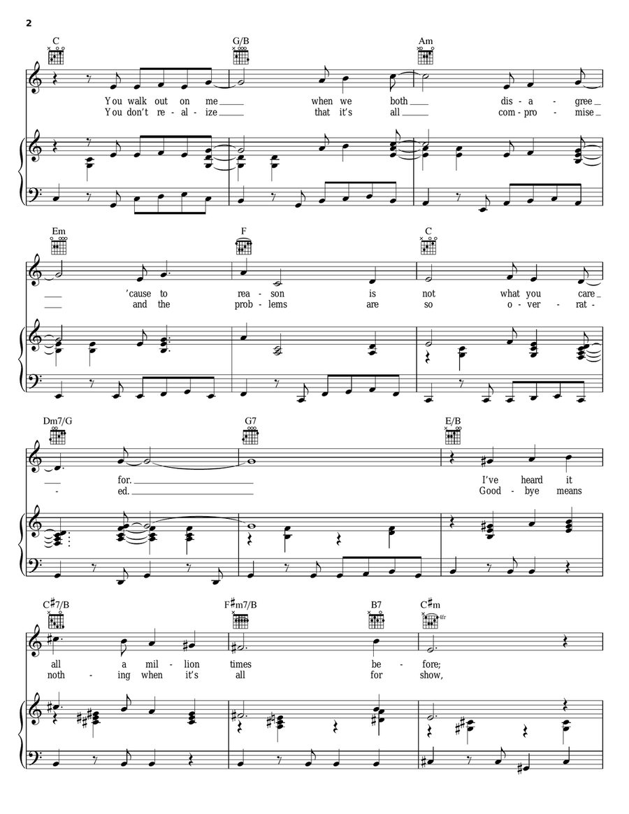 Don't Sleep In The Subway Piano, Vocal, Guitar scores gallery preview page 2