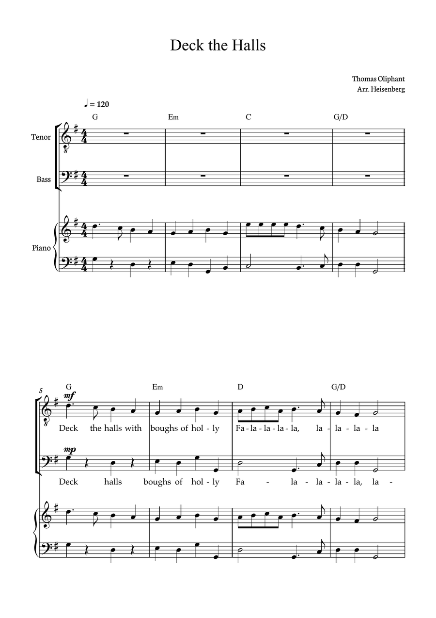 Book cover for Deck The Halls - Christmas songs for TB with chords and accompaniment - Score and parts included
