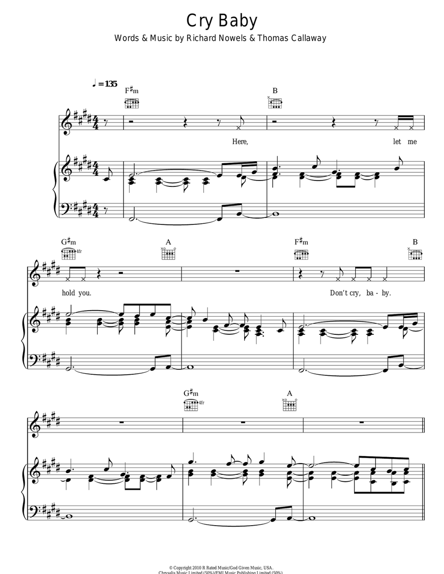 Cry Baby Cry Baby Piano, Vocal, Guitar scores gallery preview page 1